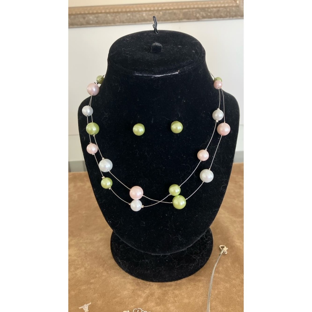 Vintage Faux Pearl Necklace with Matching Pierced Earrings